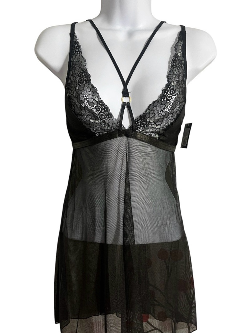 Black Lace & Mesh Chemise Nightdress - Women's Intimates